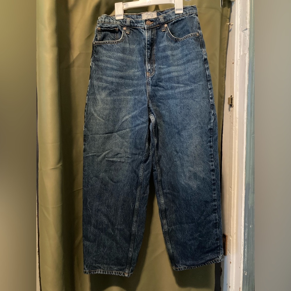 WE THE FREE: FREE PEOPLE straight leg Frank Dad Jean dark wash blue denim